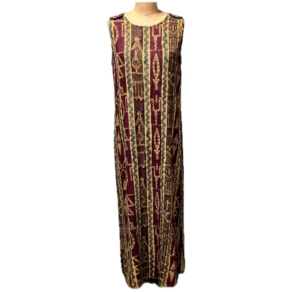 VINTAGE 90s earthy tribal long maxi dress sleeveless sundress Aztec native boho - Picture 3 of 11